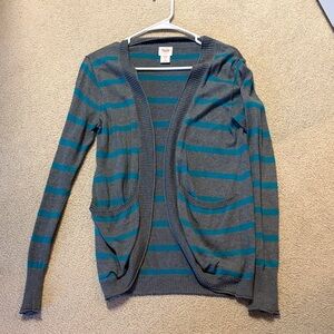 Mossimo Supply Co. Gray Cardigan with Teal Stripes